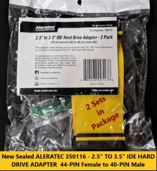 New ALERATEC 350116 2.5" TO 3.5" IDE HARD DRIVE ADAPTER  44-PIN F -40-PIN M  2pc