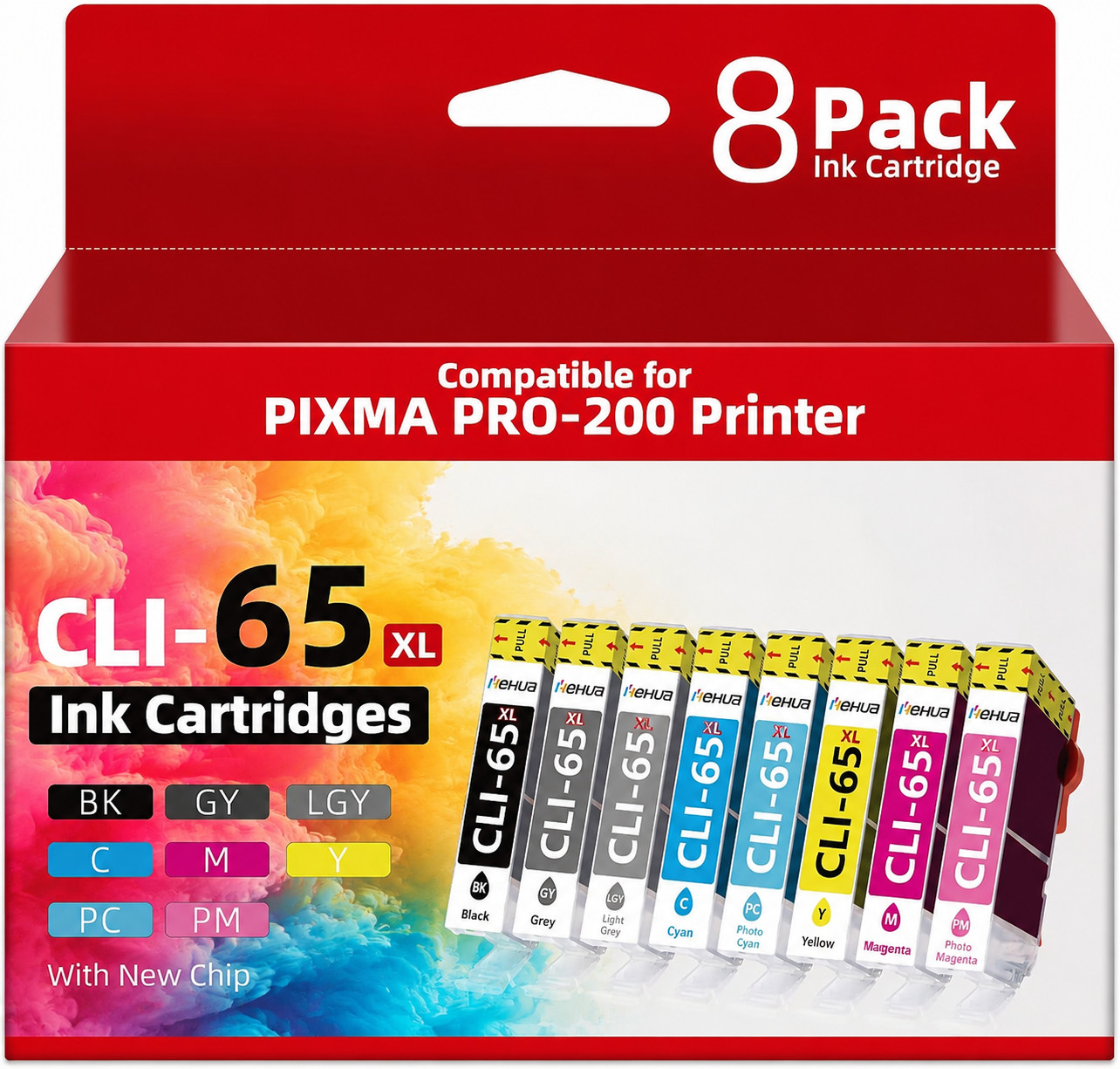 CLI-65 8 Pack Color Ink Compatible For Canon PIXMA Pro-200s  Printer
