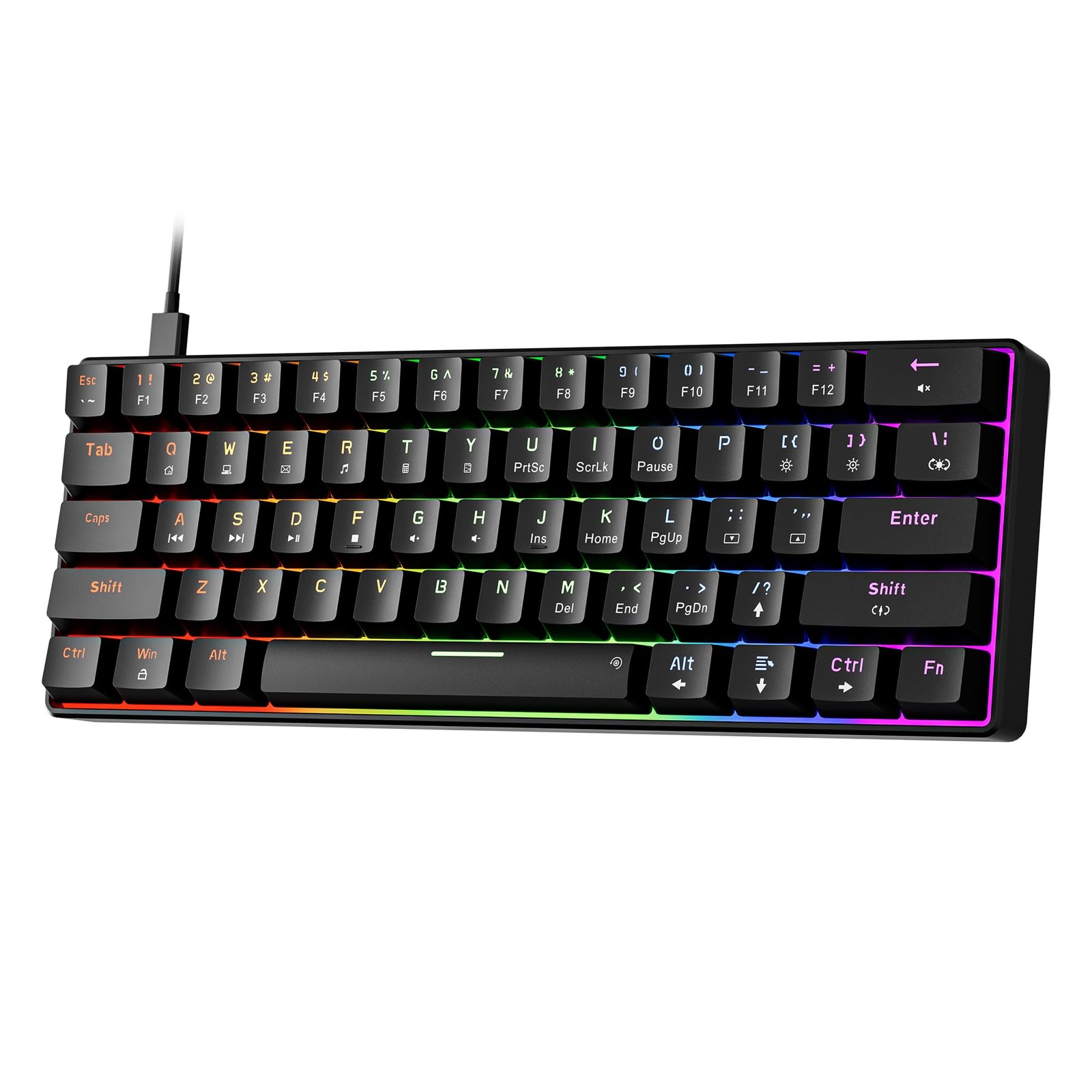 GM611 60 Percent Mechanical Gaming Keyboard 61 Key Rainbow LED Linear Red