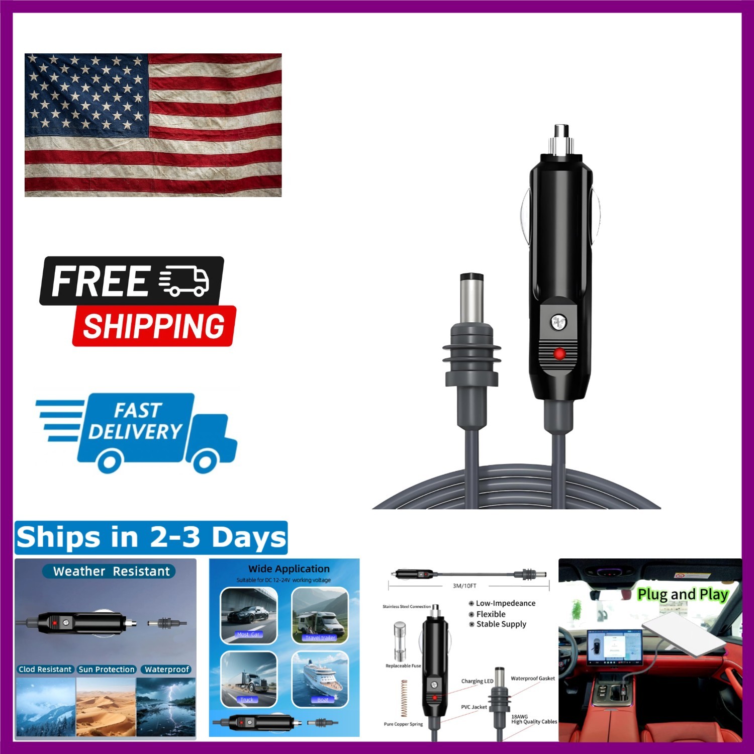 10 Ft Weatherproof Starlink Mini Car Adapter - Reliable Outdoor Power Supply