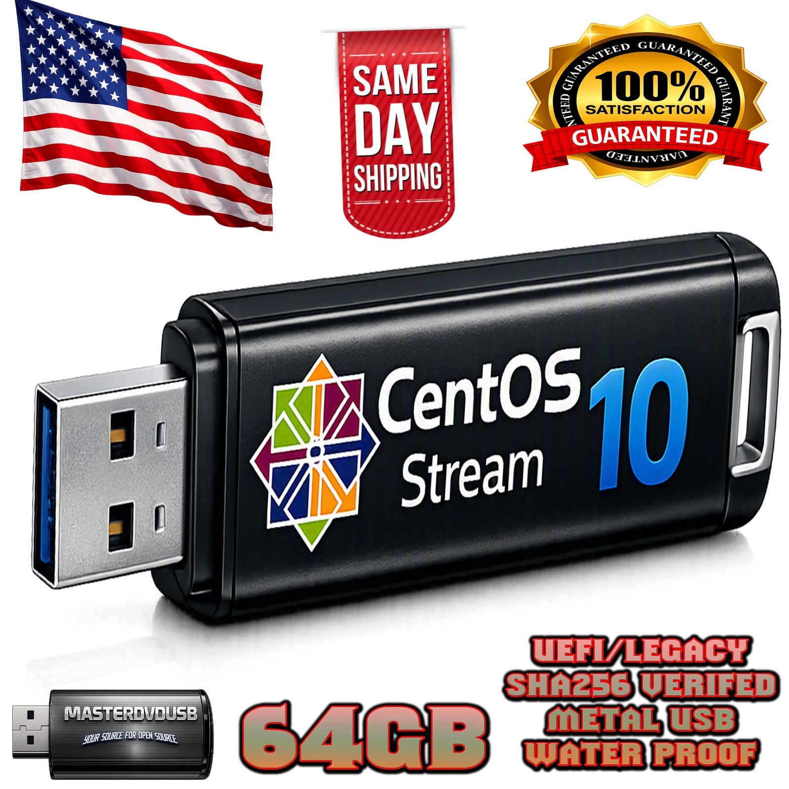 CentOS Stream 10 Bootable USB Live/Offline Installer – Premium Metal 64GB USB