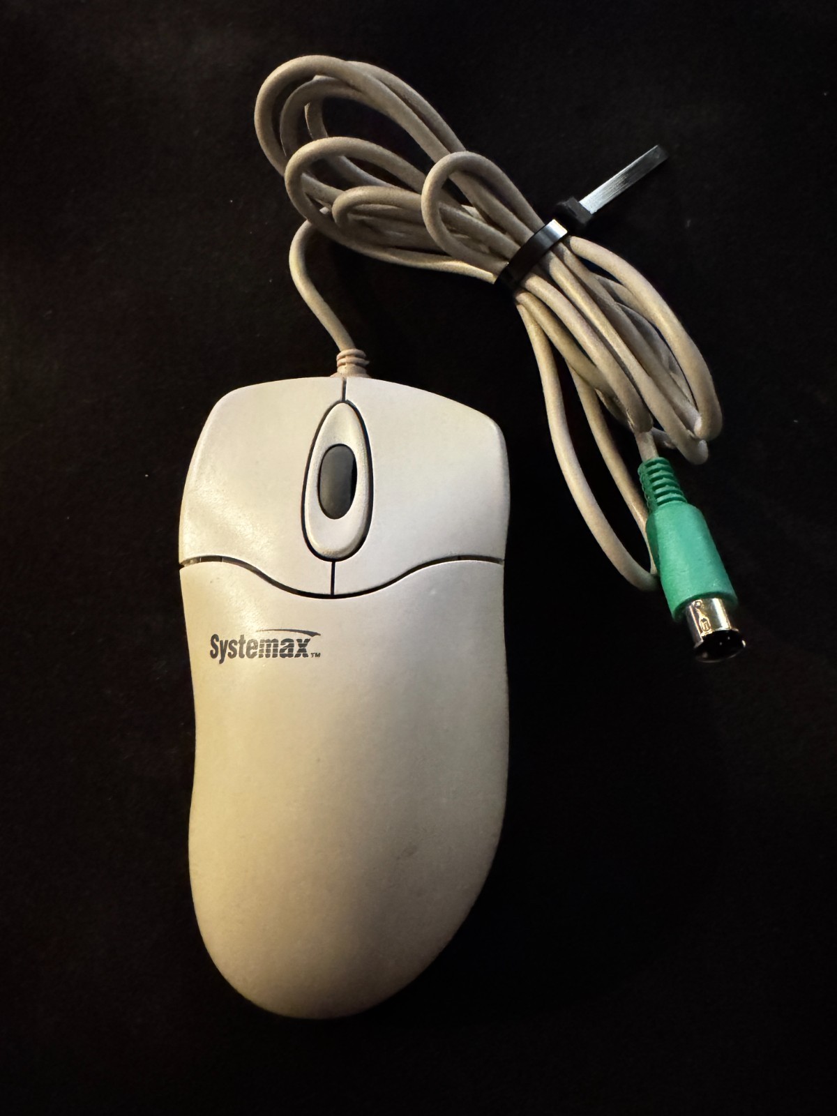 Vintage Systemax P801 PS2 3 Button Ball Mouse Scroll Wheel Beige