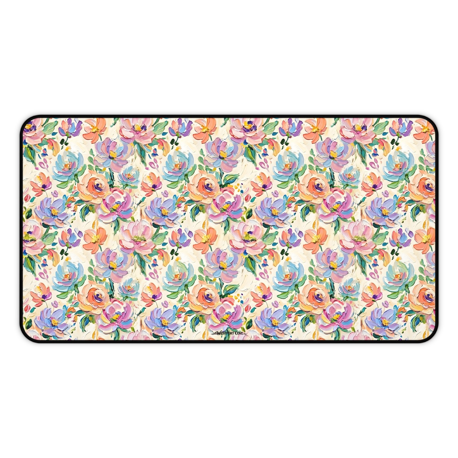 Floral Paint Desk Mat — Pastel Rose Pattern Office Mousepad