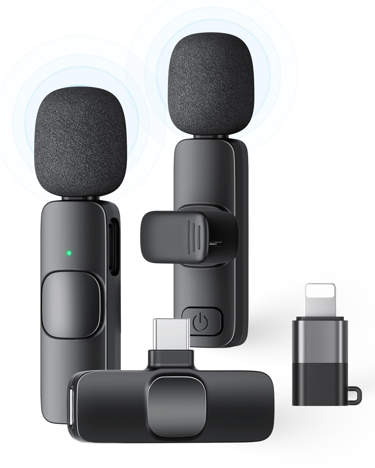 2 Pack Wireless Lavalier Microphone for iPhone iPad and Without Case, Black