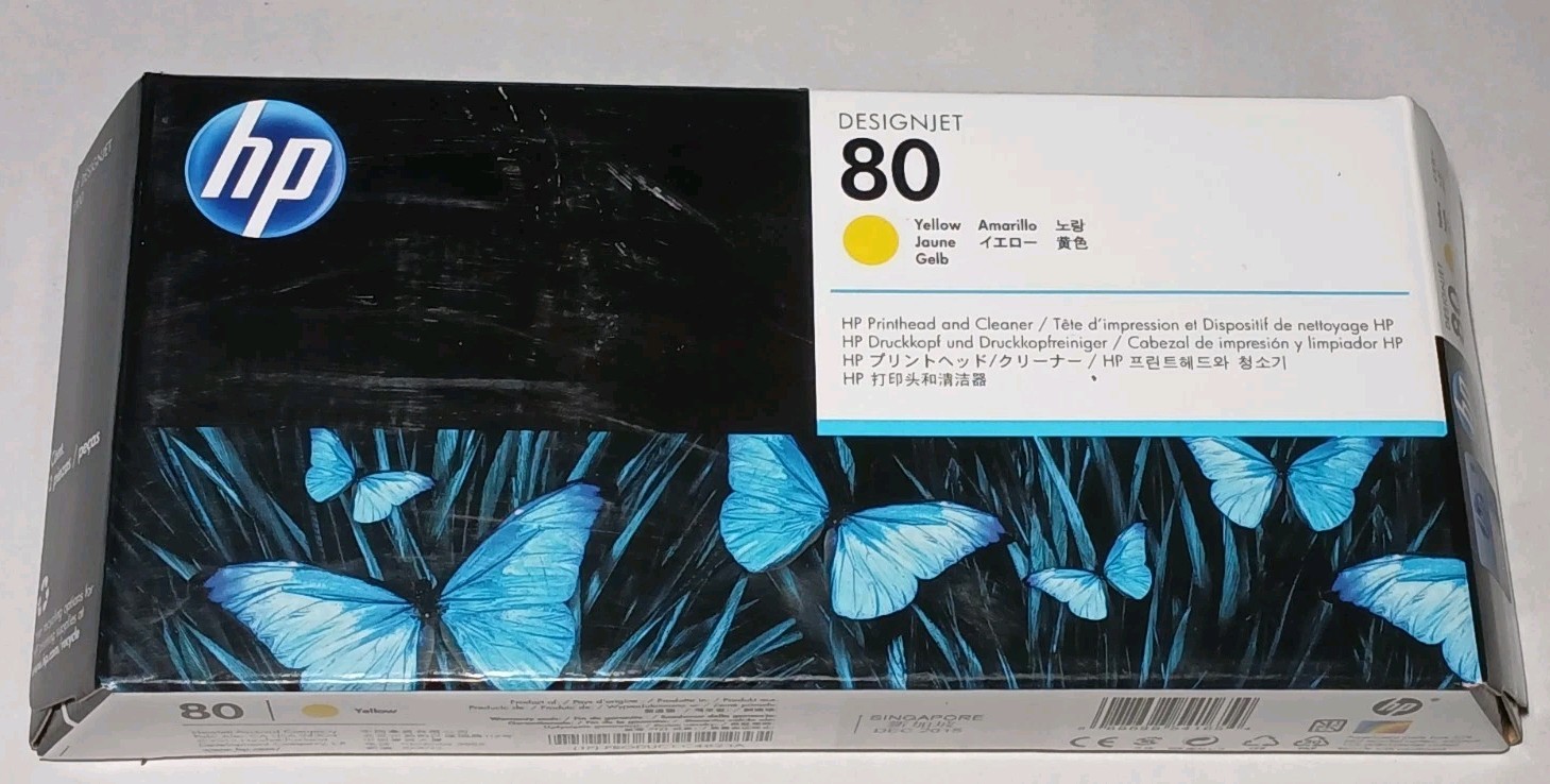 Genuine HP C4823A 80 Yellow Ink Printhead & Cleaner DesignJet 1000 1050 1055