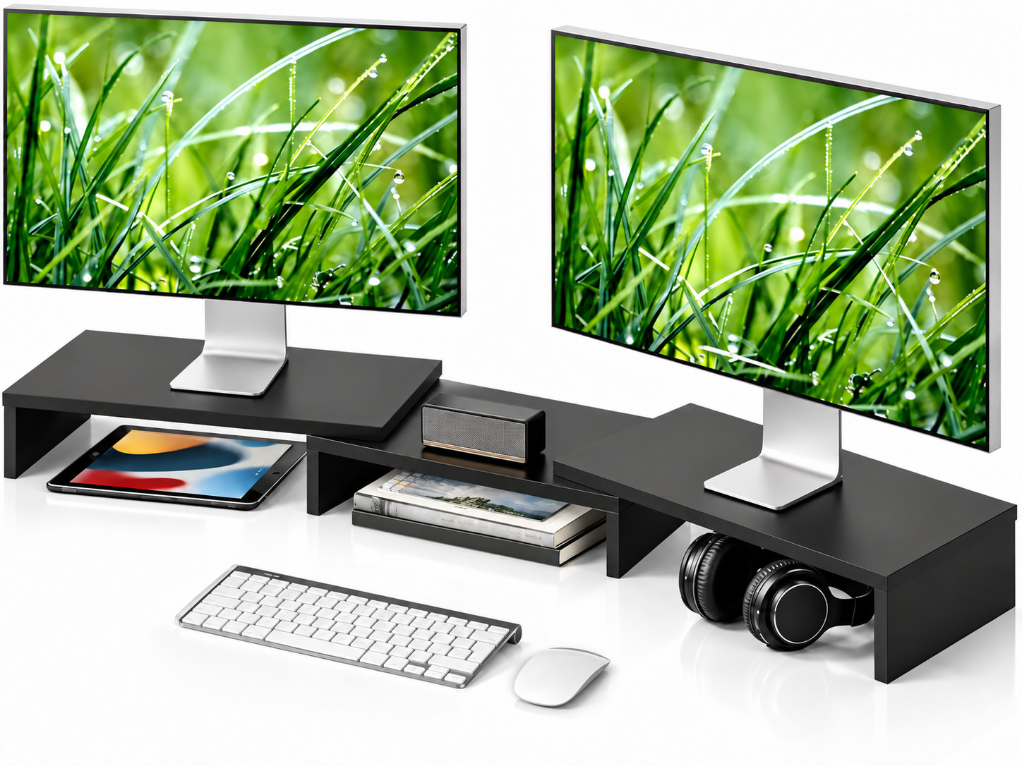 TAVR Dual Monitor Stand Riser Desktop Organizer Shelf for 2 Monitors Office
