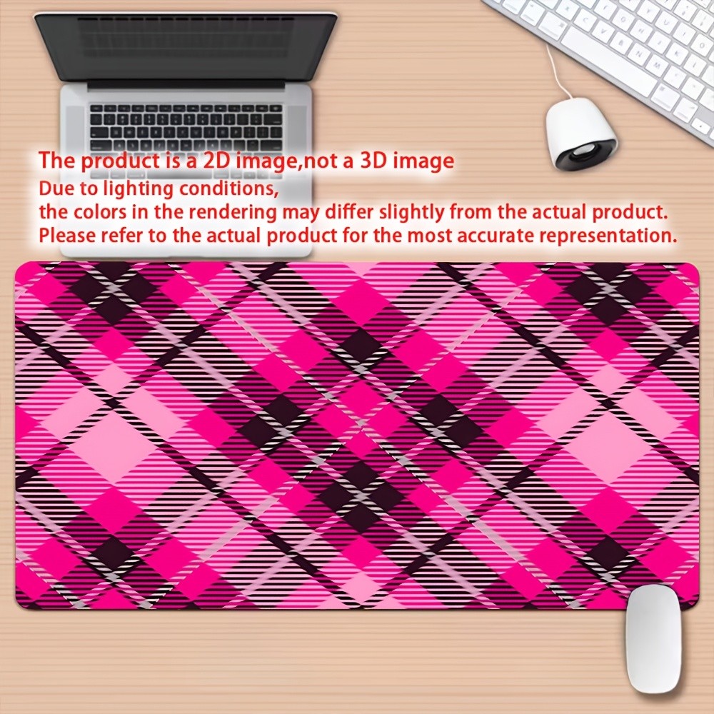 1pc Hot Pink Checkered Gaming Desk Mat & Mouse Pad with Non-Slip Rubber Base,