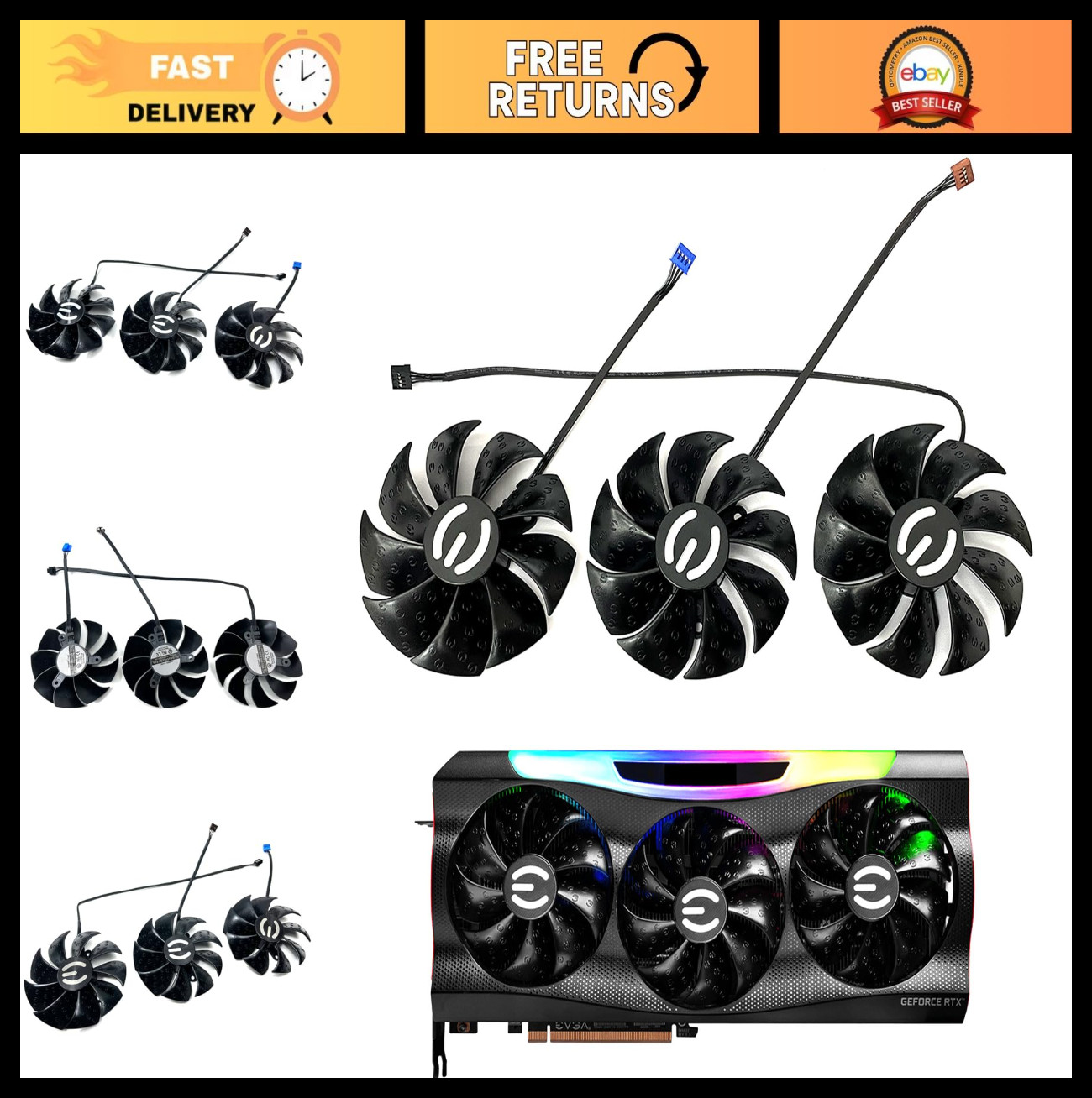 Replacement Graphics Card Fan for RTX 3080 3070 3090 FTW3 - 87MM PLD09220S12H, B