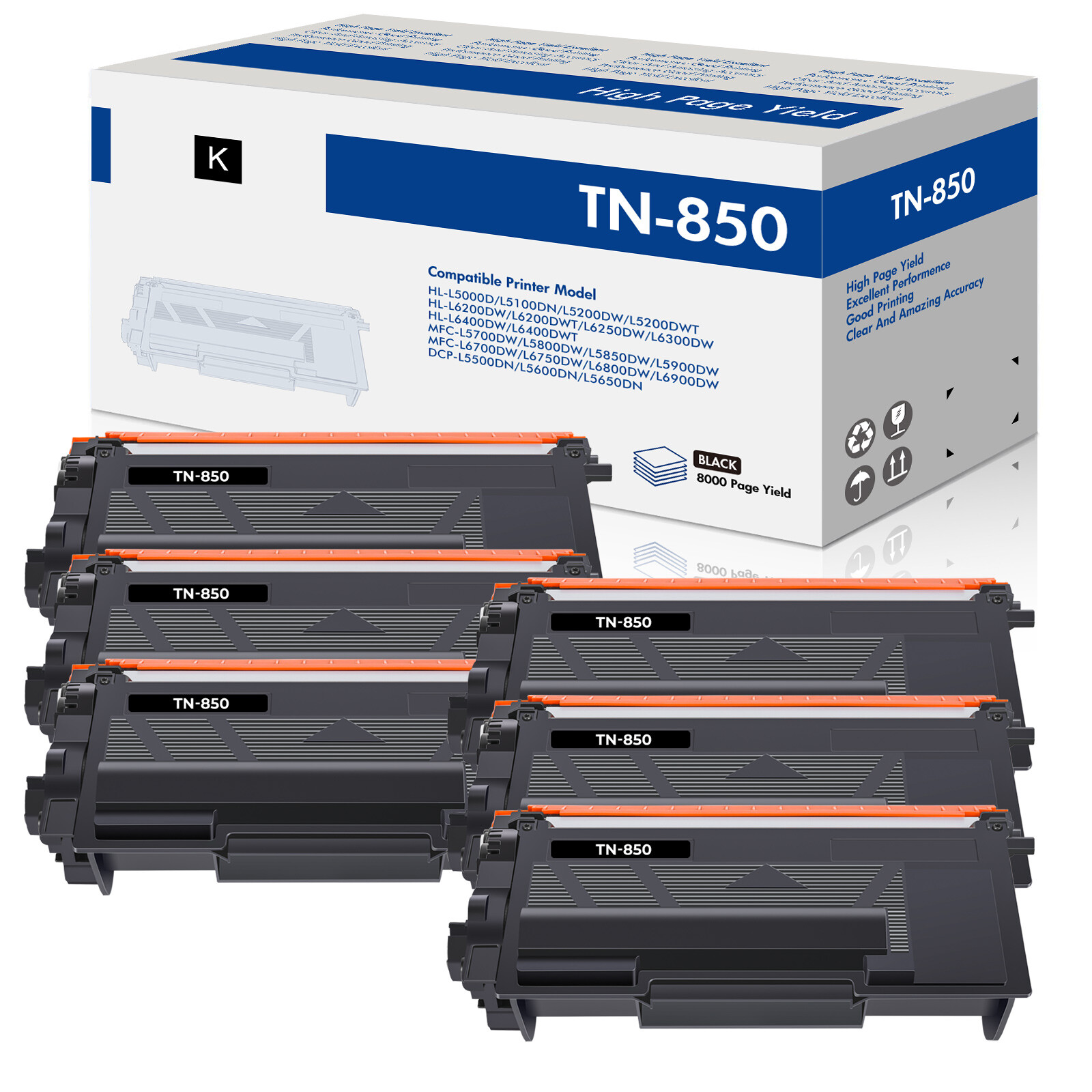 6x Toner Compatible With Brother TN850 DCP-L5500DN HL-L5000D L6900DW MFC-L5700DW