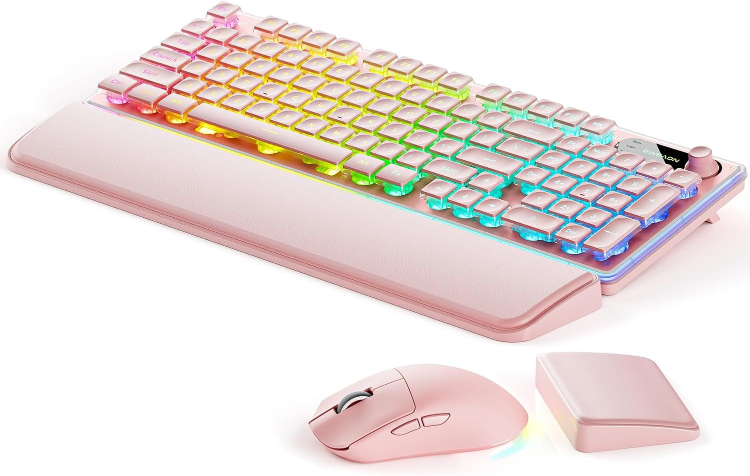 V98 Wireless Keyboard and Mouse Combo with Dual Wrist Rest, Pink
