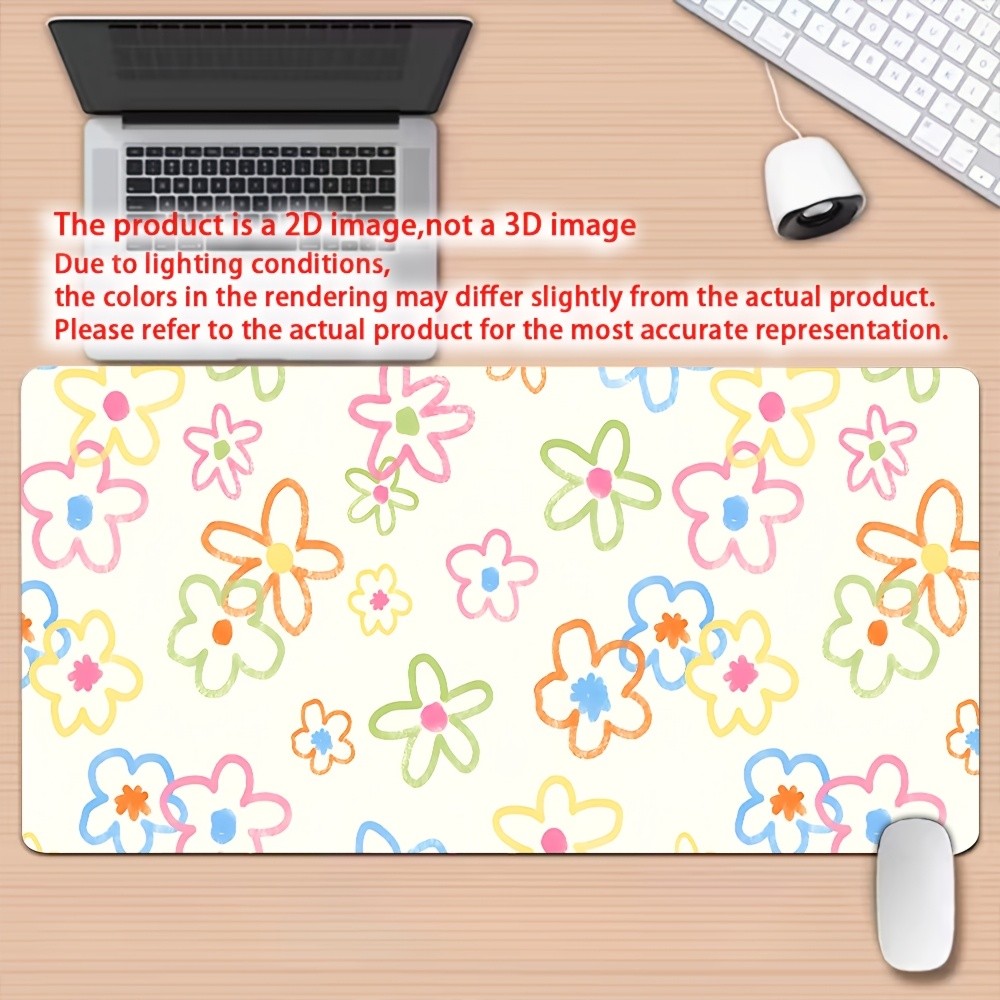 2D Flat Multicolor Sketch Flower Desk Mat Gaming Mouse Pad 1pc - Non-Slip Rubb