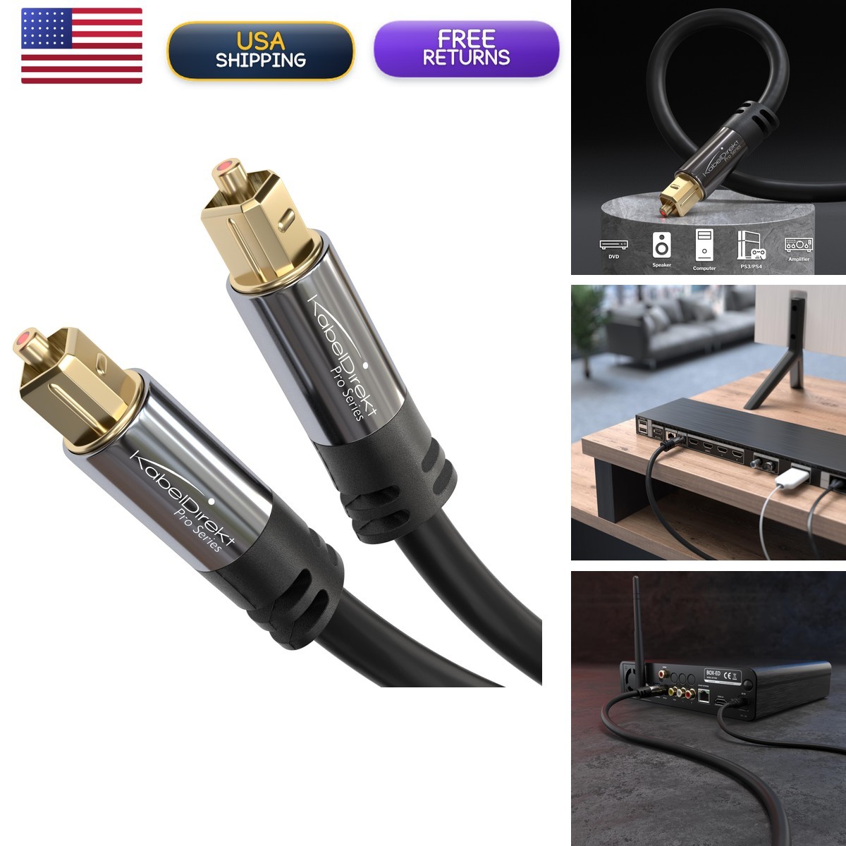 KabelDirekt 1094 Optical Audio TOSLINK Cable 50ft