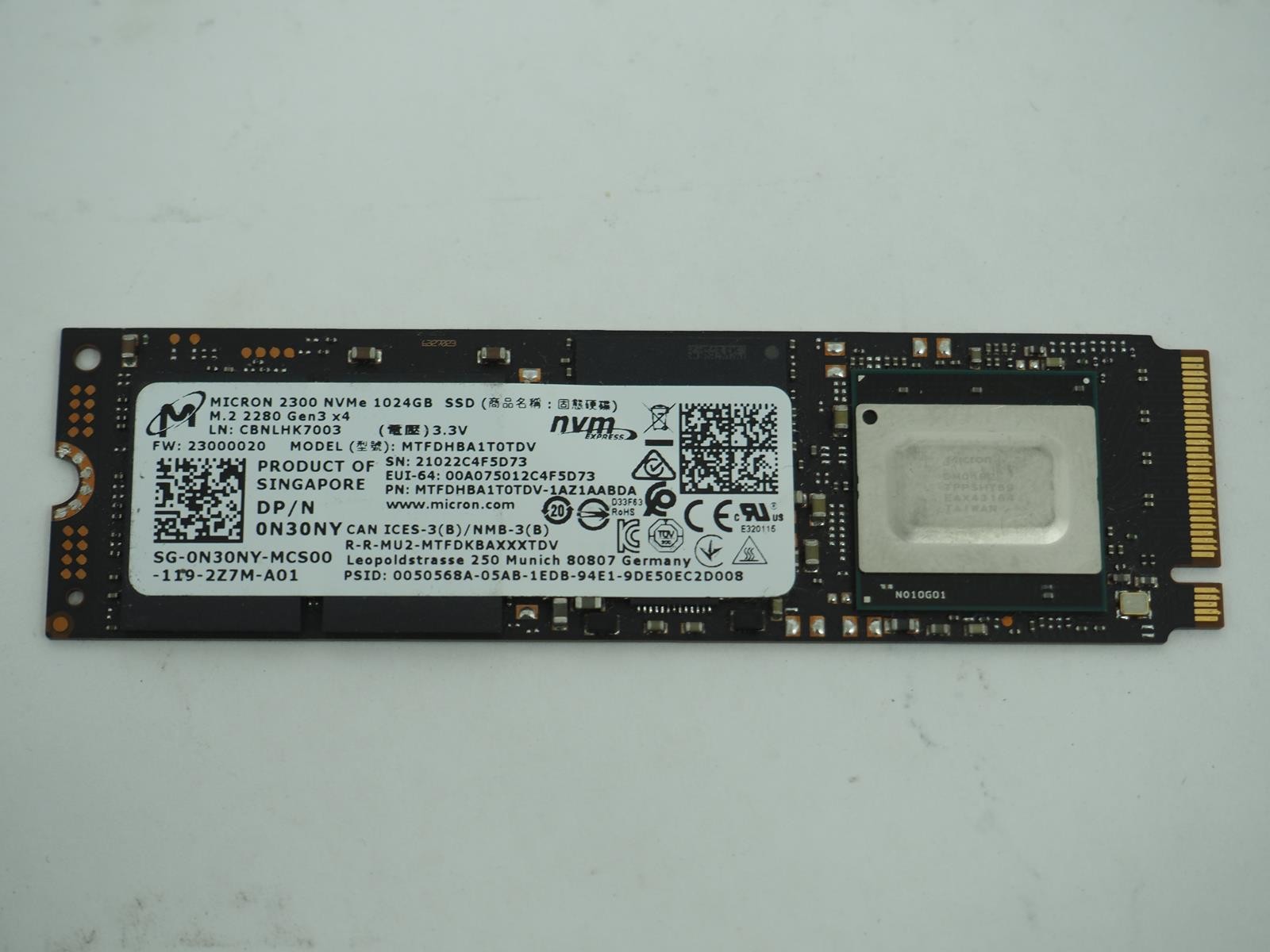 Micron 1TB M.2 NVMe SSD Solid State Drive Tested, Wiped - MTFDHBA1T0TDV