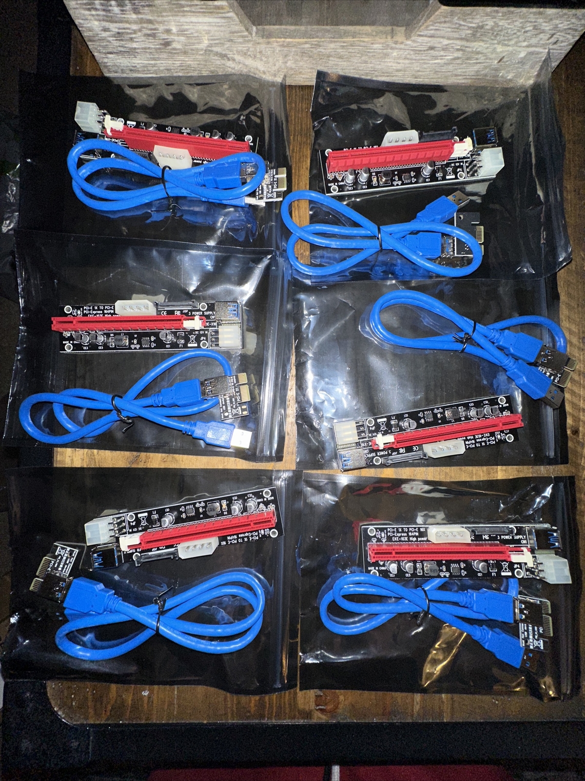 6- PCI-E GPU Riser Express Cable 16X-1X 6pin / MOLEX/SATA Adapter
