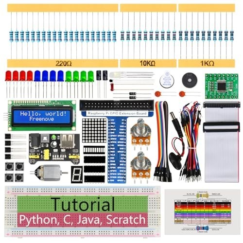Starter Kit for Raspberry Pi: 5 Code Sets, 682 Page Tutorial, 164 Items