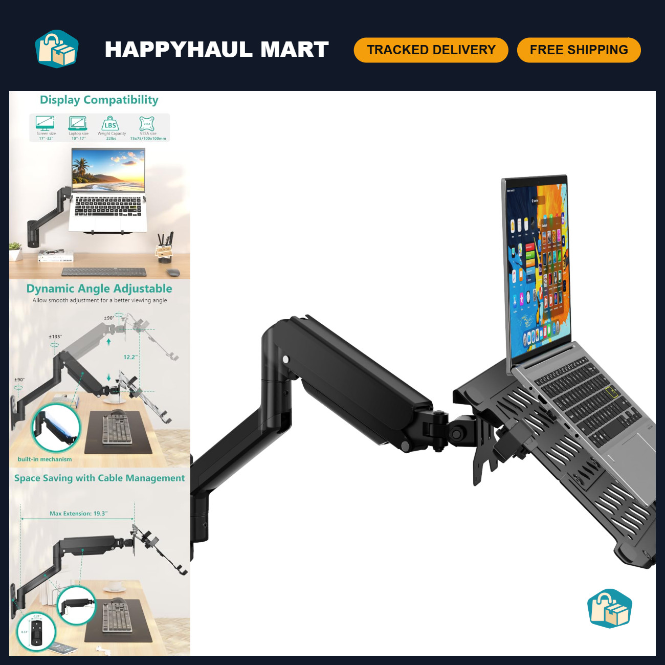 Laptop Wall Mount for 17" Notebook & Up to 32" Monitor - Space-Saving Design