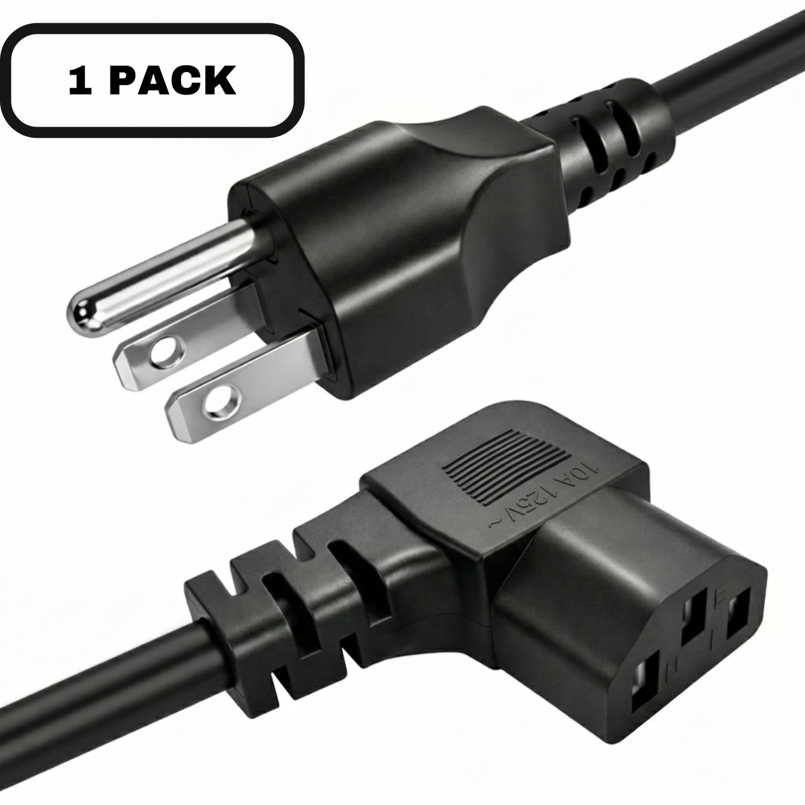 Lot 1-100 Right Angled 3 Prong Power Cord 5FT 90 Degree AC Plug NEMA 5-15P