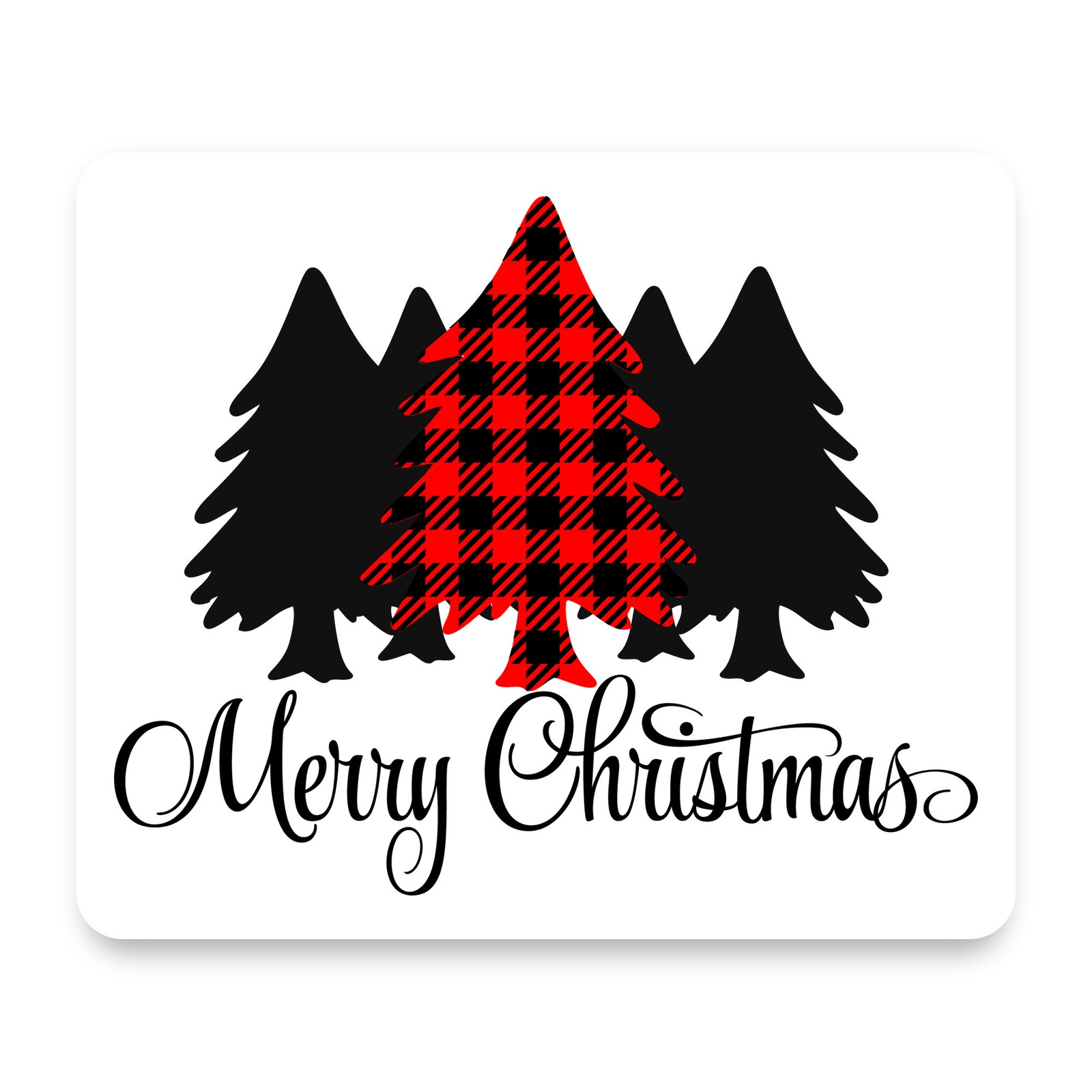Merry Christmas Plaid Tree Buffalo Black Script Forest Mouse Pad 9.25x7.75