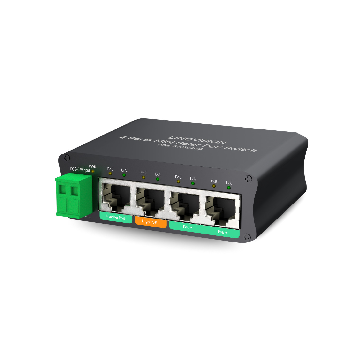 4 Ports Mini Solar PoE Switch Optimized for Big PTZ Camera and Wireless Bridges