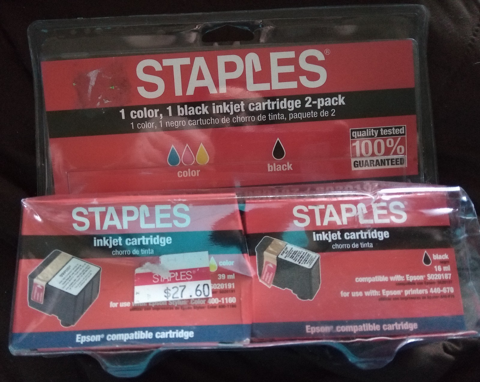 2 Inkjet Printer Cartridge 1 COLOR 1 BLACK for Epson SO20187, SO20191 Staples