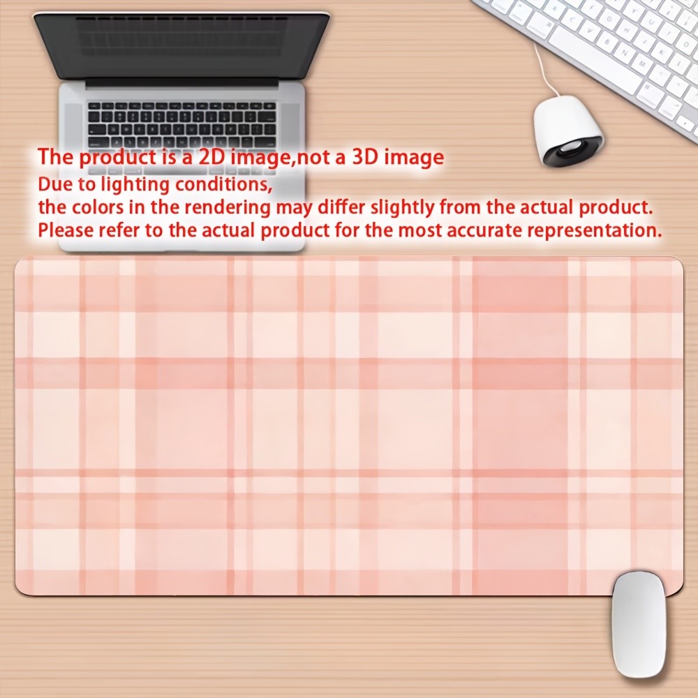 1pc Pastel Pink Grid Desk Mat & Gaming Mouse Pad with Non-Slip Rubber Base, Wa