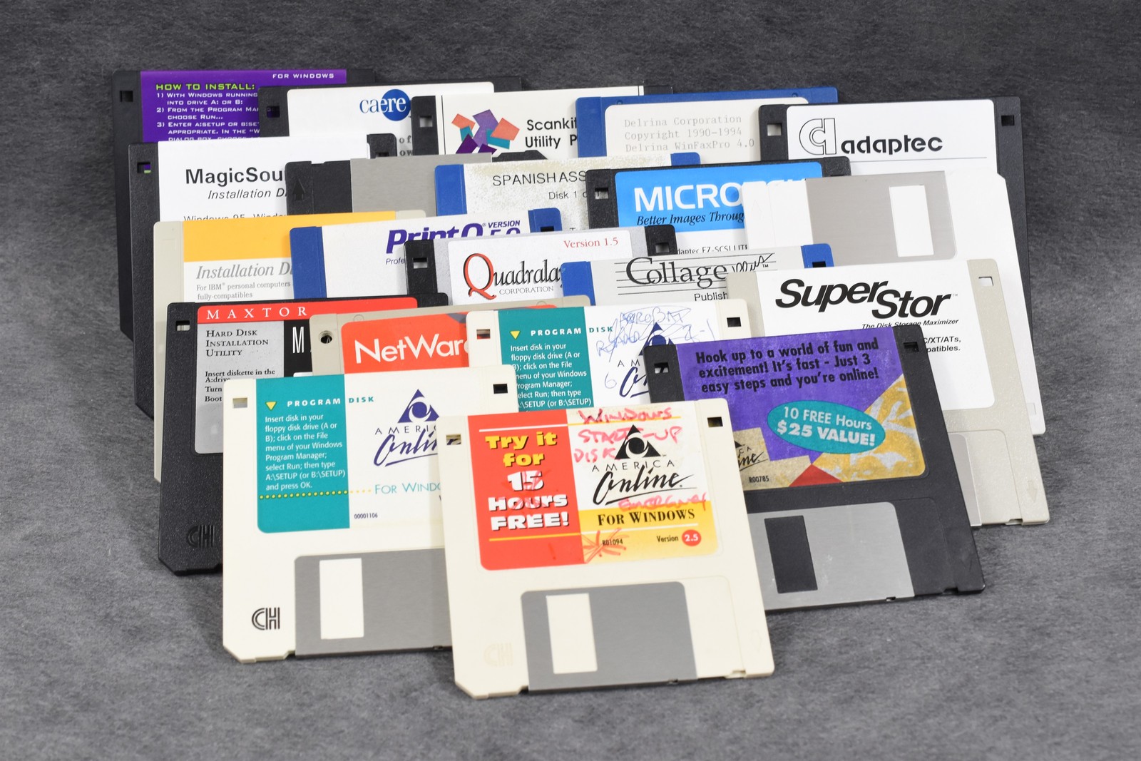 Lot Of 20 Vintage 3.5'' PC Software Floppies: AOL, Prodigy, NetWare, SCSI