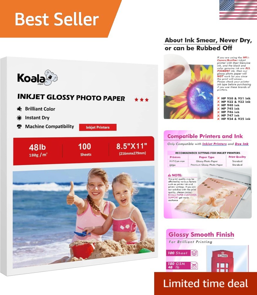 Professional Quality 8.5x11 Glossy Inkjet Photo Paper - 100 Sheets, Fast Drying