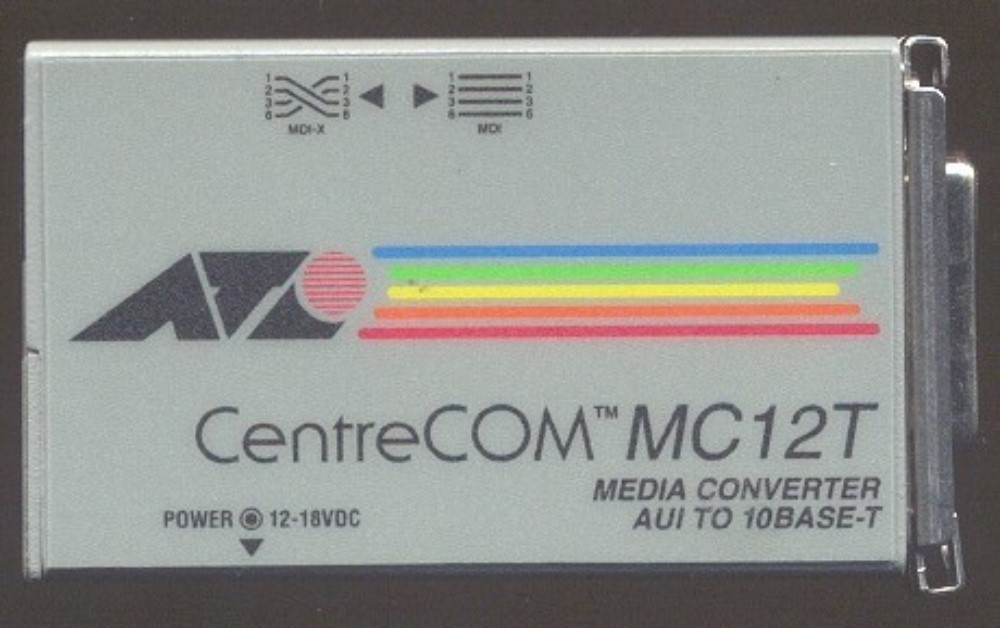 ALLIED TELESYN CENTRECOM AT-MC12T MEDIA CONVERTER / TRANSCEIVER 10Base-T to AUI