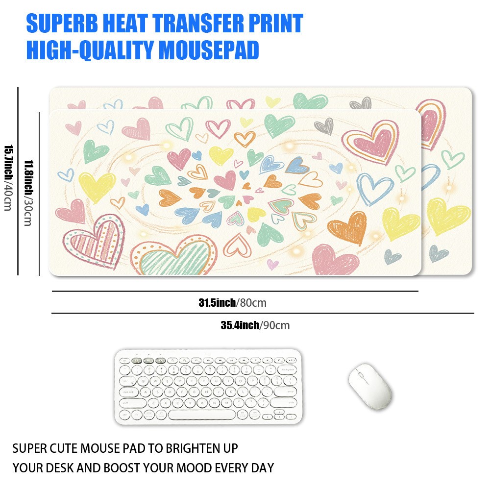 1pc XXL Extra Large Macaron Hand-Painted Heart Vortex Mouse Pad, Healing Color