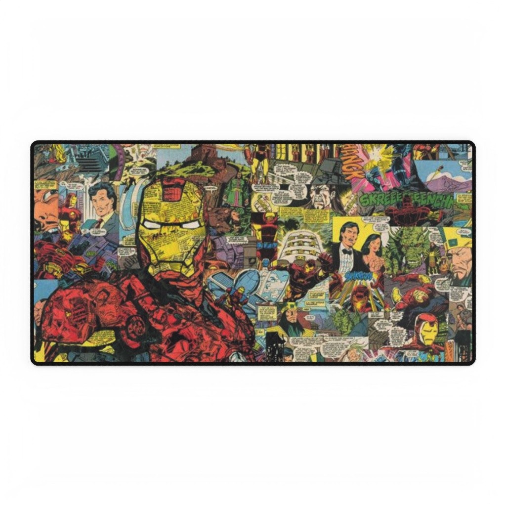 Iron Man Classic Armor Retro Comic Book Covers Collage Art Mouse Pad Desk Mats