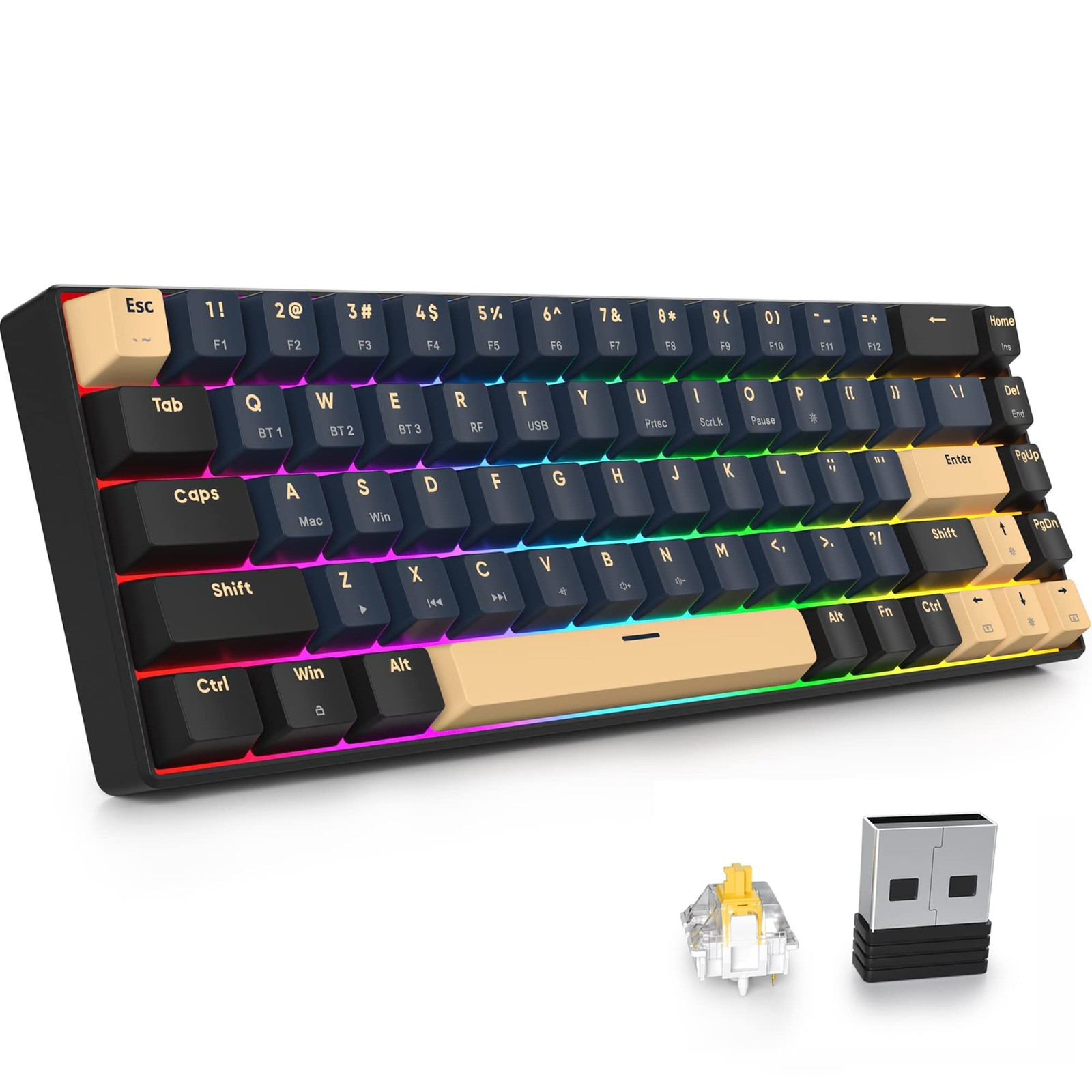surmen GT68 65% Wireless Mechanical Gaming Keyboard 60 Percent Hot-Swappable