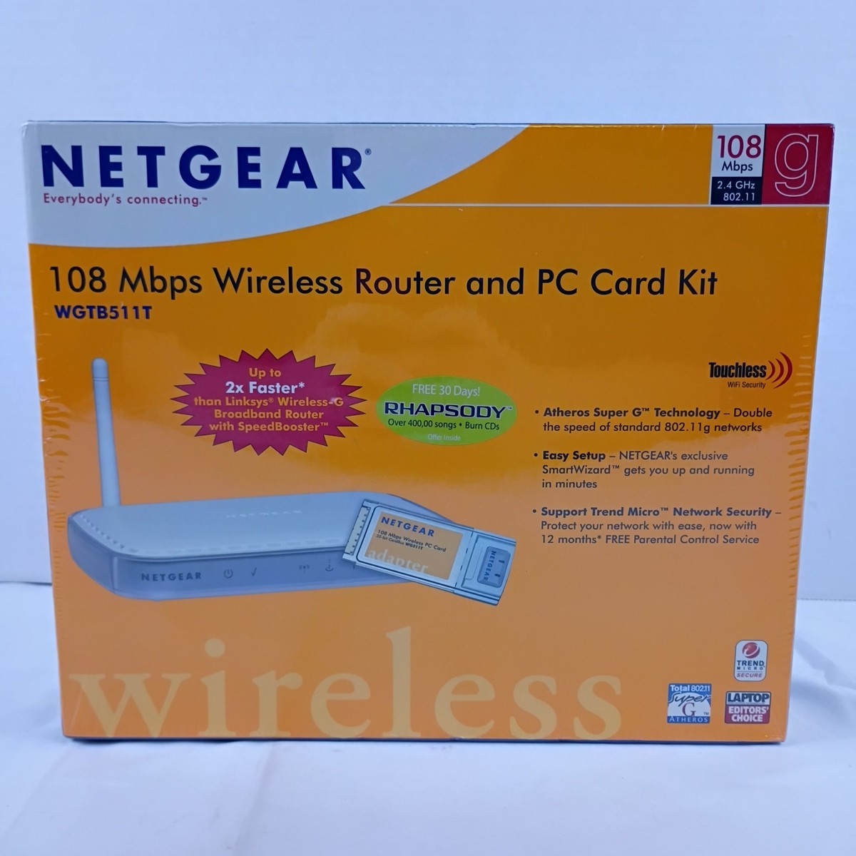 Netgear 108 Mbps Wireless Router and PC Card Kit Bundle WGTB511T New & Sealed