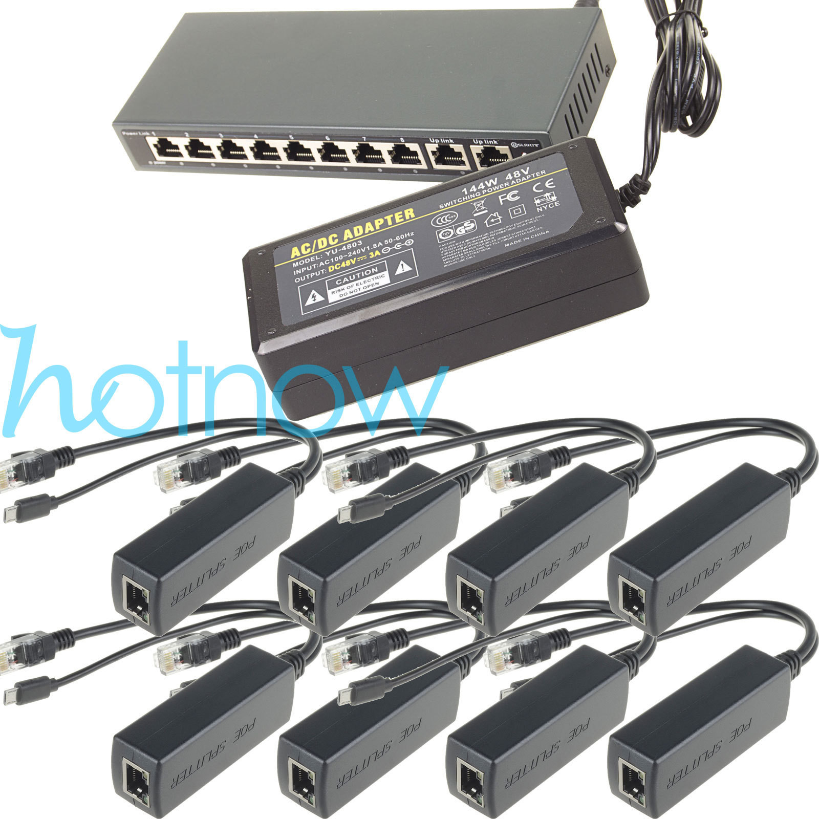 250M EXTEND PoE Kit for 8x Raspberry Pi B/B+/2/3 Micro USB 5V 2.4A /Switch 8 PoE