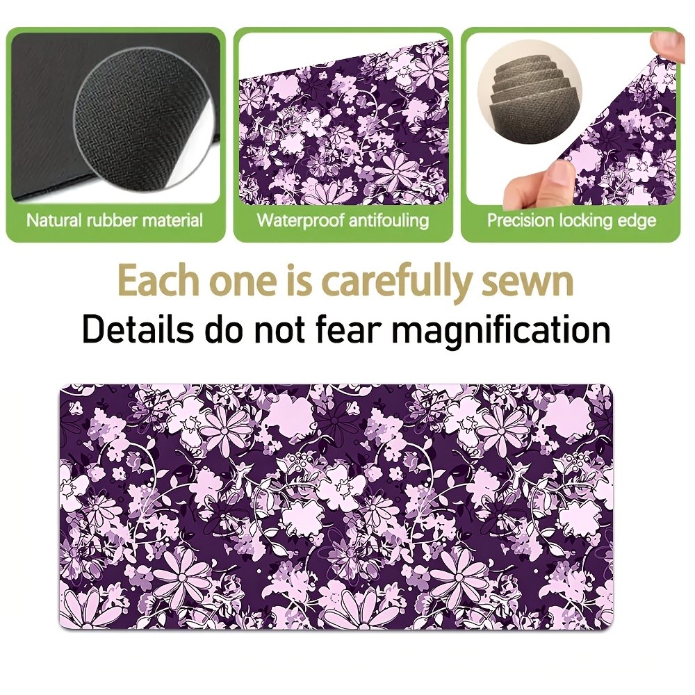 Printed Design - Non-Textured Purple Floral Desk Mat Gaming Mouse Pad 1pc - No