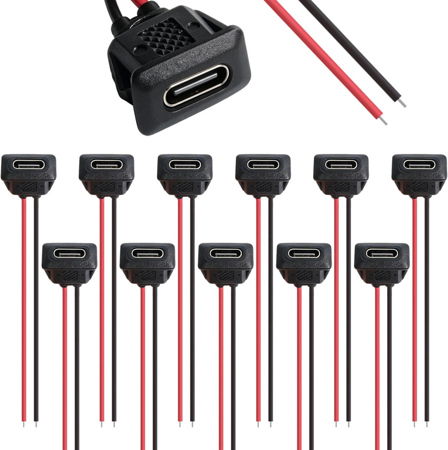 20pcs USB-C Female 2 Pin 3A Chassis Socket Charging Port Connector Wire Cable