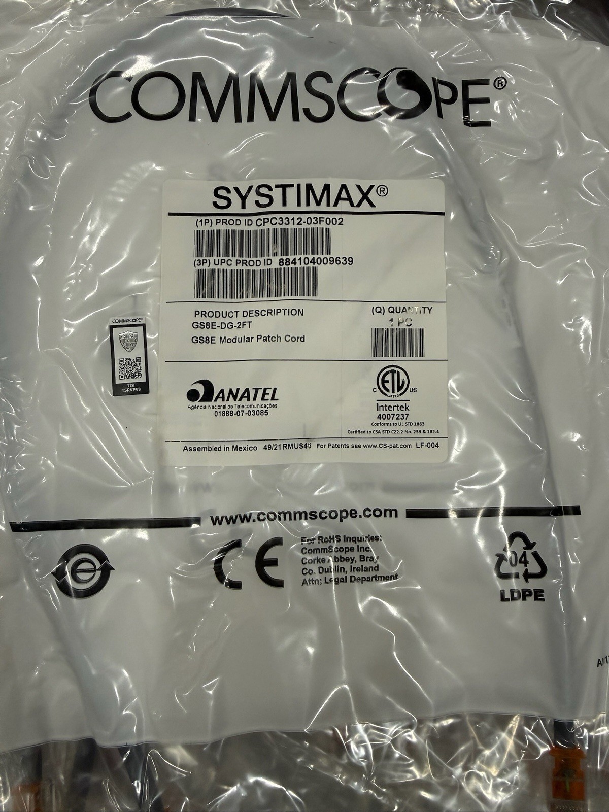 CommScope SYSTIMAX GS8E-DG-2FT 2ft Gray Patch Cable LOT OF 20 New