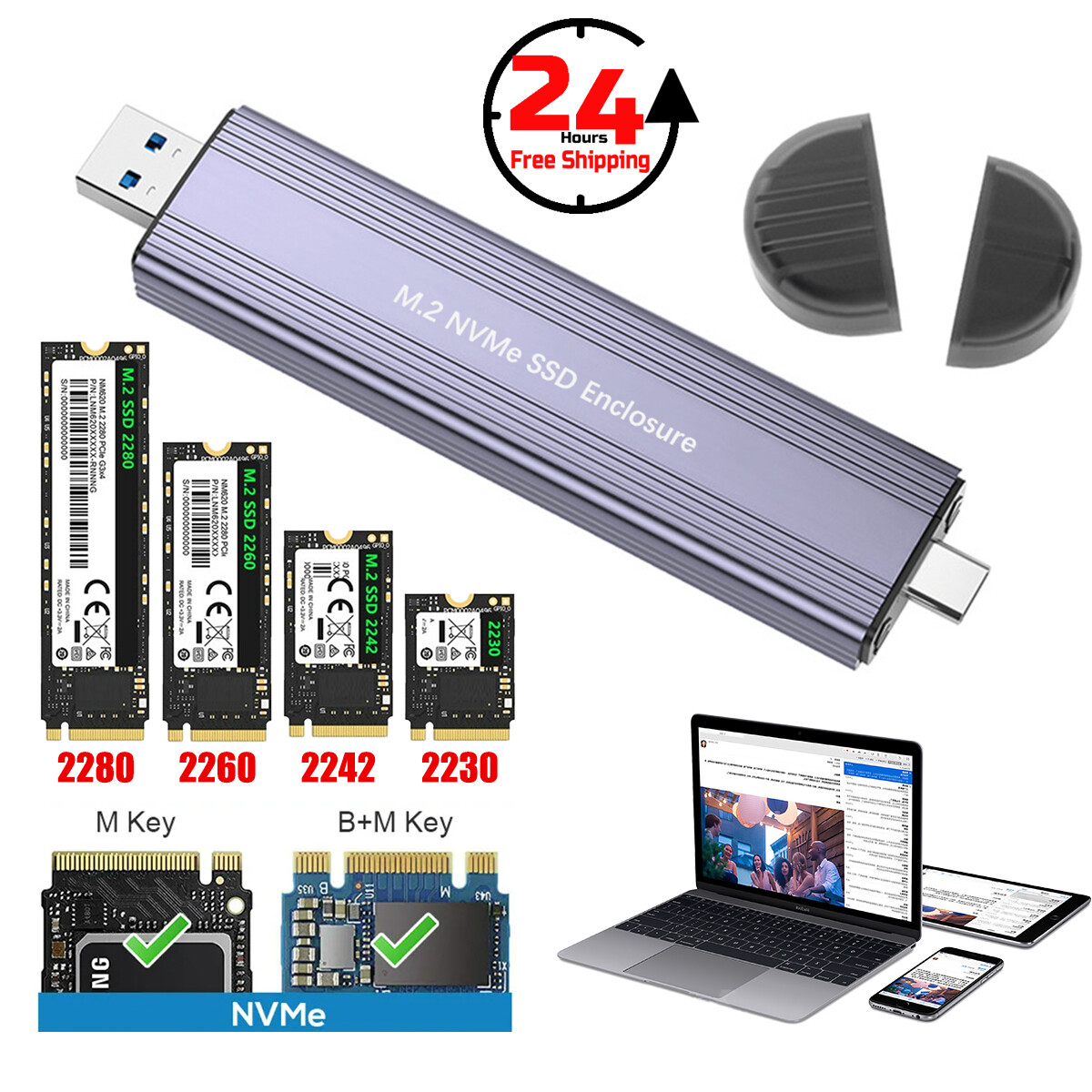 M2 NGFF / NVMe SSD to USB 3.1 External Case Hard Drive Enclosure Converter