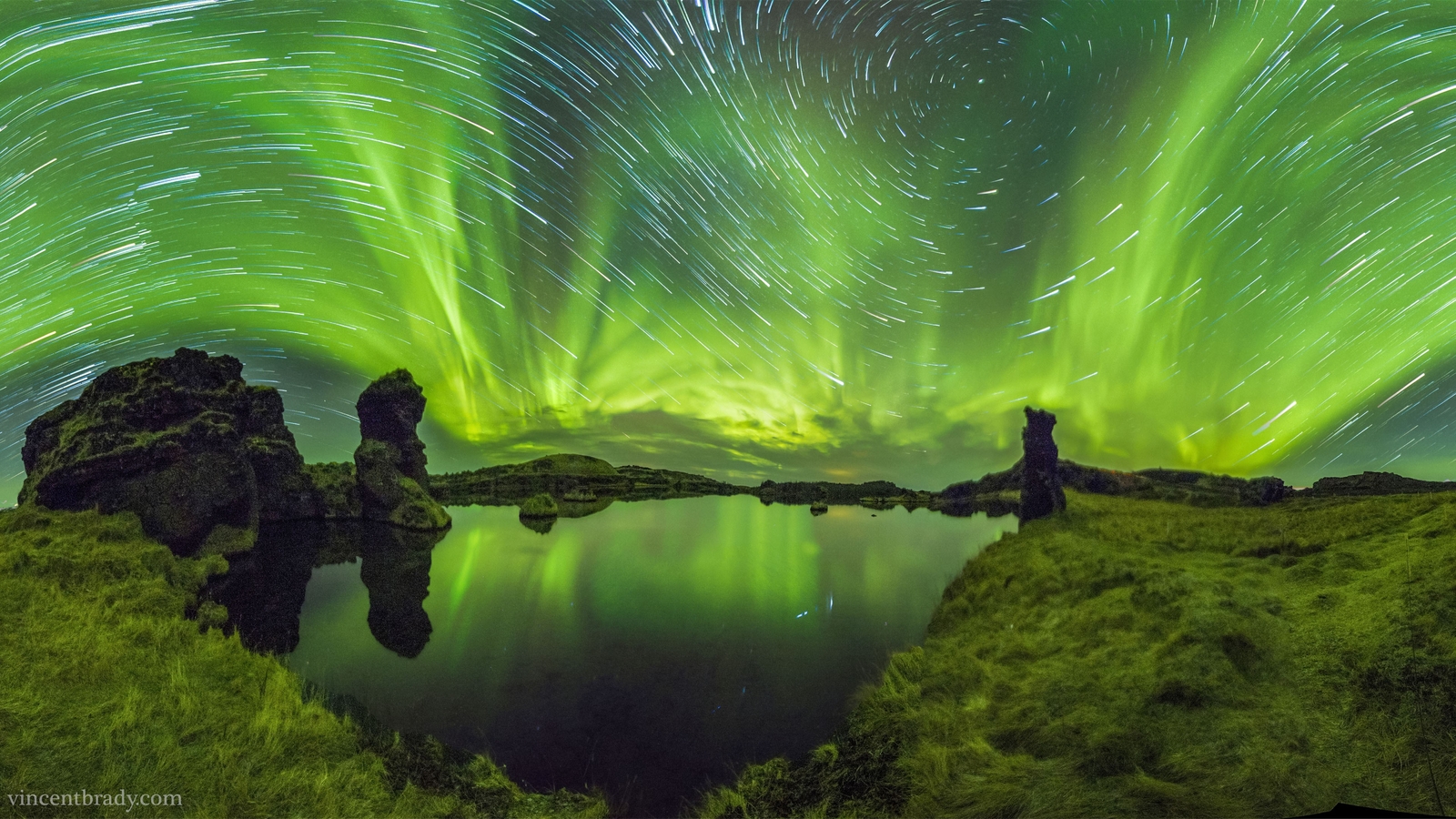 Landscape long exposure blurred grass aurorae stars lake Custom Gaming Mat Desk