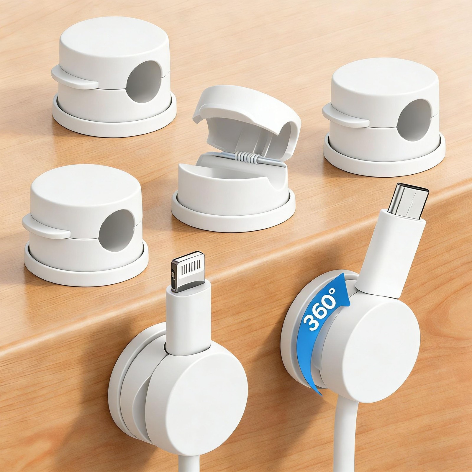 6PC 360° Rotatable Spring Cable Management, Cord Organizer Holder for Desk, S...