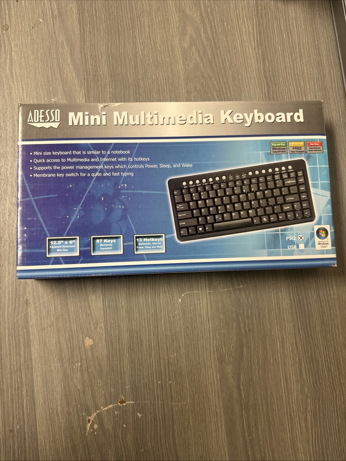 Adesso Multimedia Keyboard 87Keys Ps/ In Factory Box PS/2