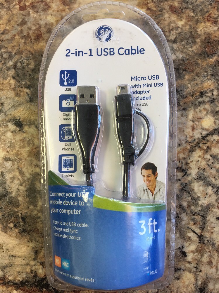 GE 99113 2-in-1 USB Cable (3 ft)