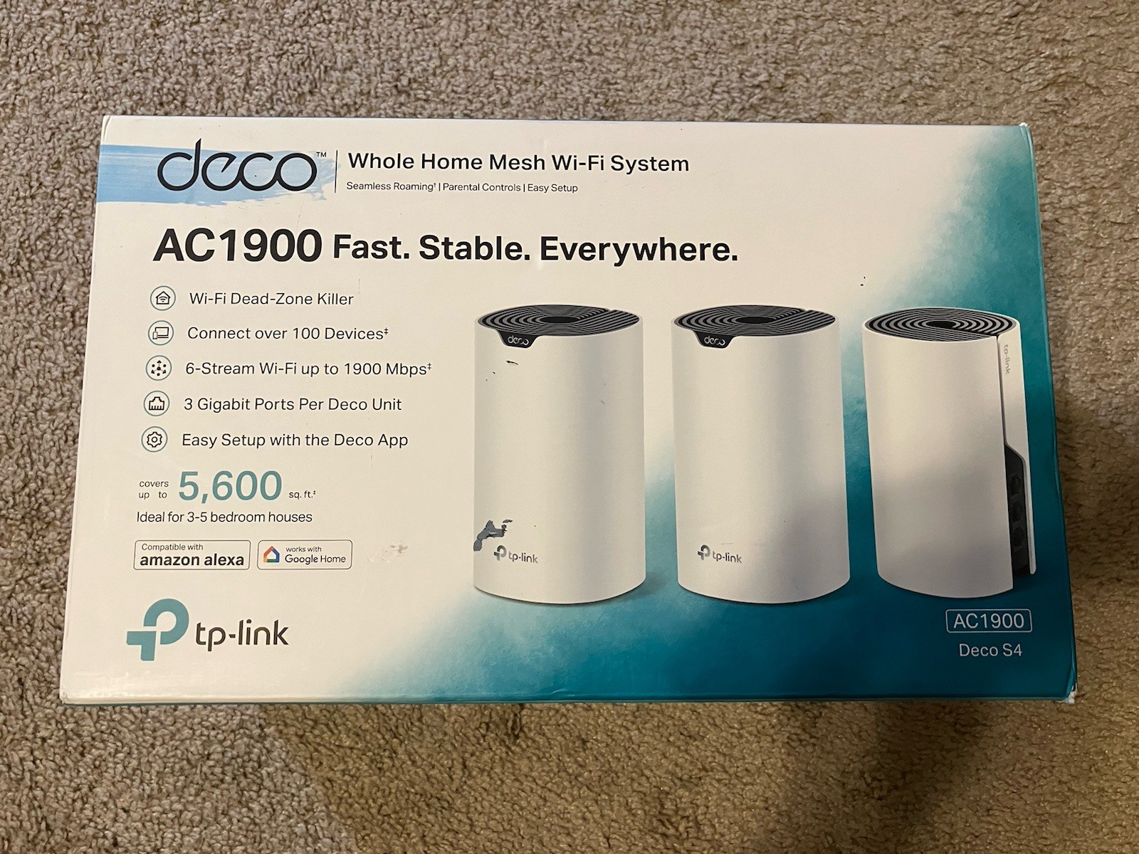 TP-LINK DECO AC1900 S4 3PK WHOLE HOME MESH WI-FI SYSTEM 2.4GHZ/5GHZ NEW OPEN BOX