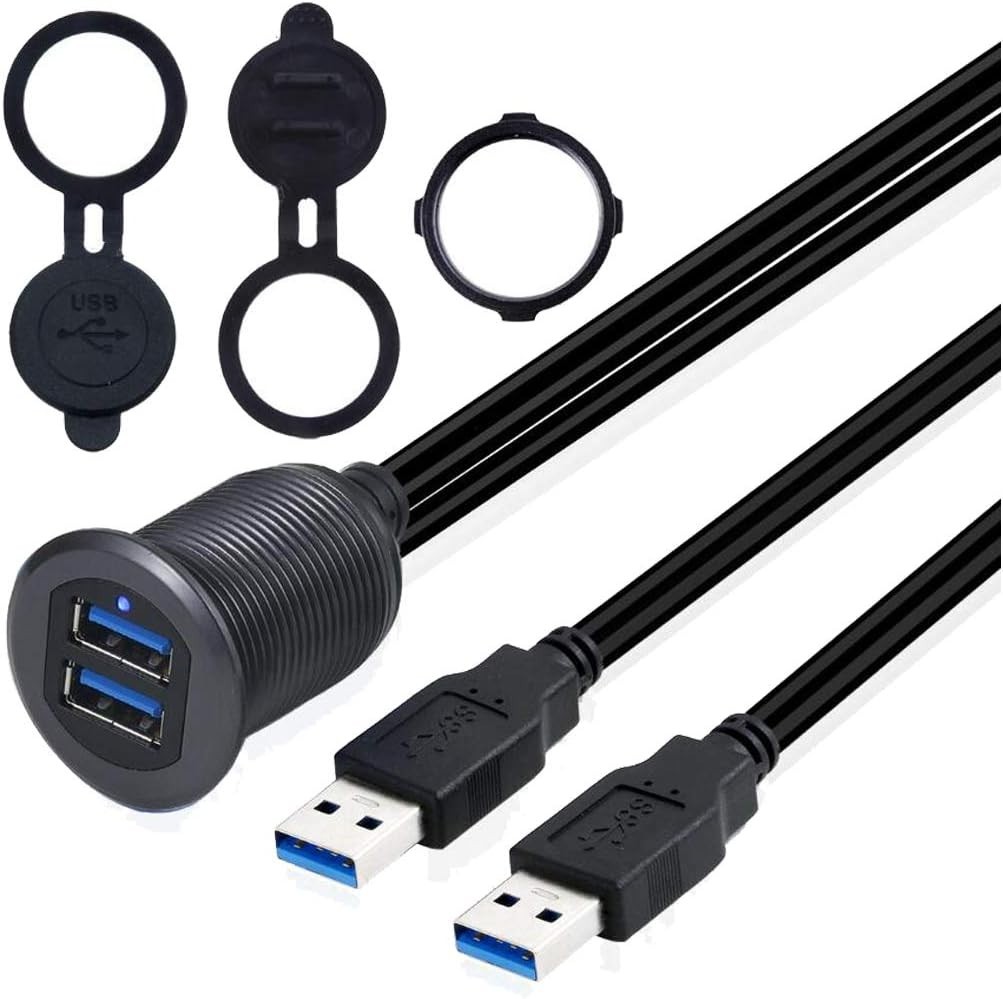 Durable 3.3ft USB 3.0 Flush Mount Cable with Ambient Light - Car & Motorcycle