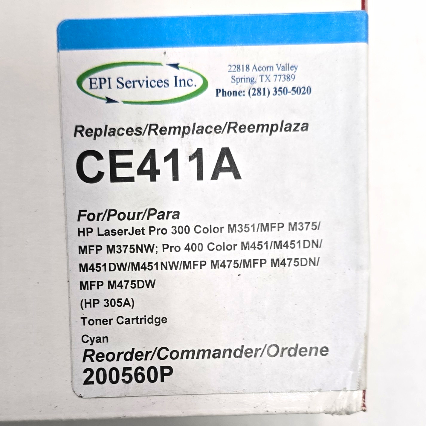 EPI Services Inc Cyan Laser Premium Replacement Toner Cartridge CE411A for HP