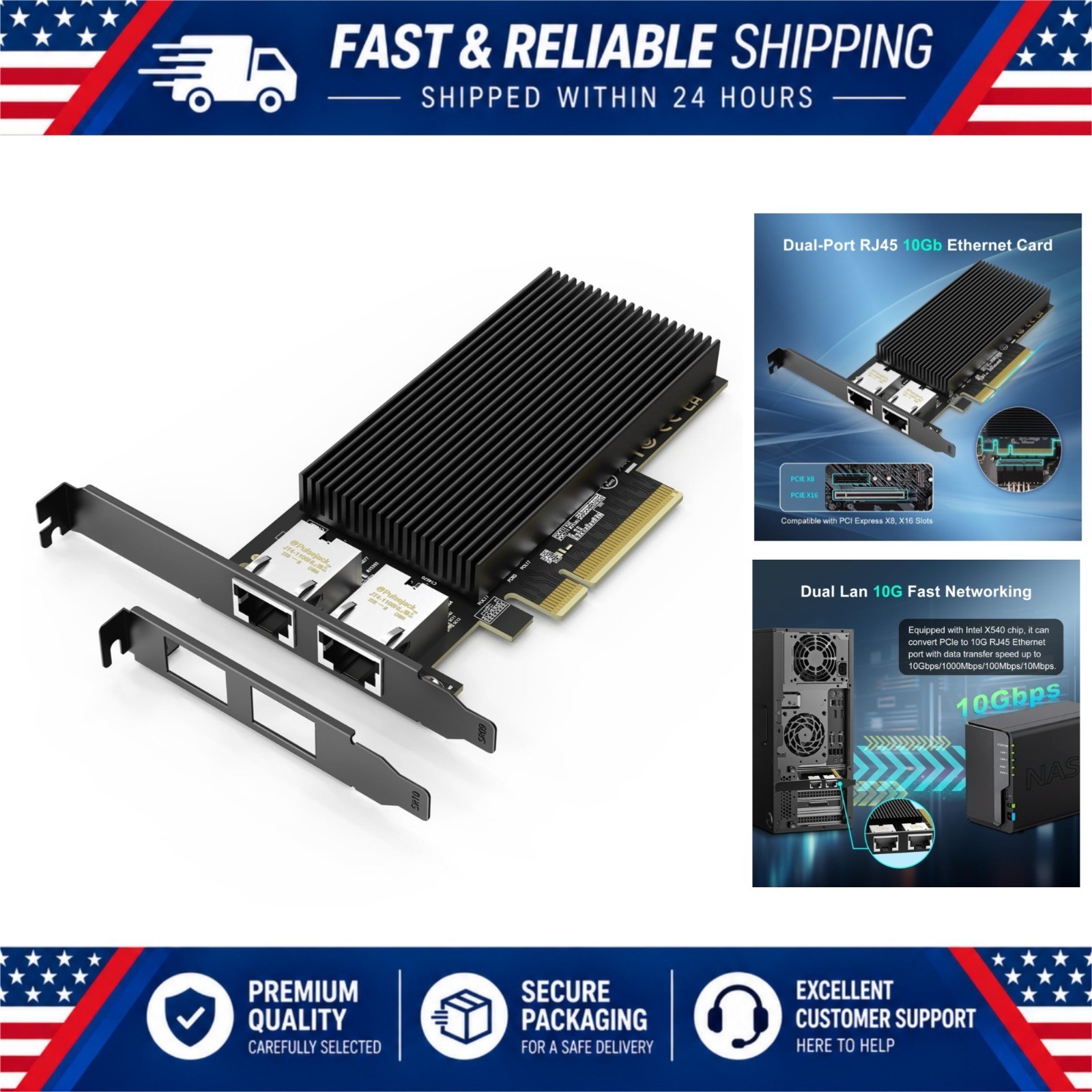 GigaPlus X540-T2 10Gb PCIe Network Card Dual RJ45 10G Ethernet Adapter