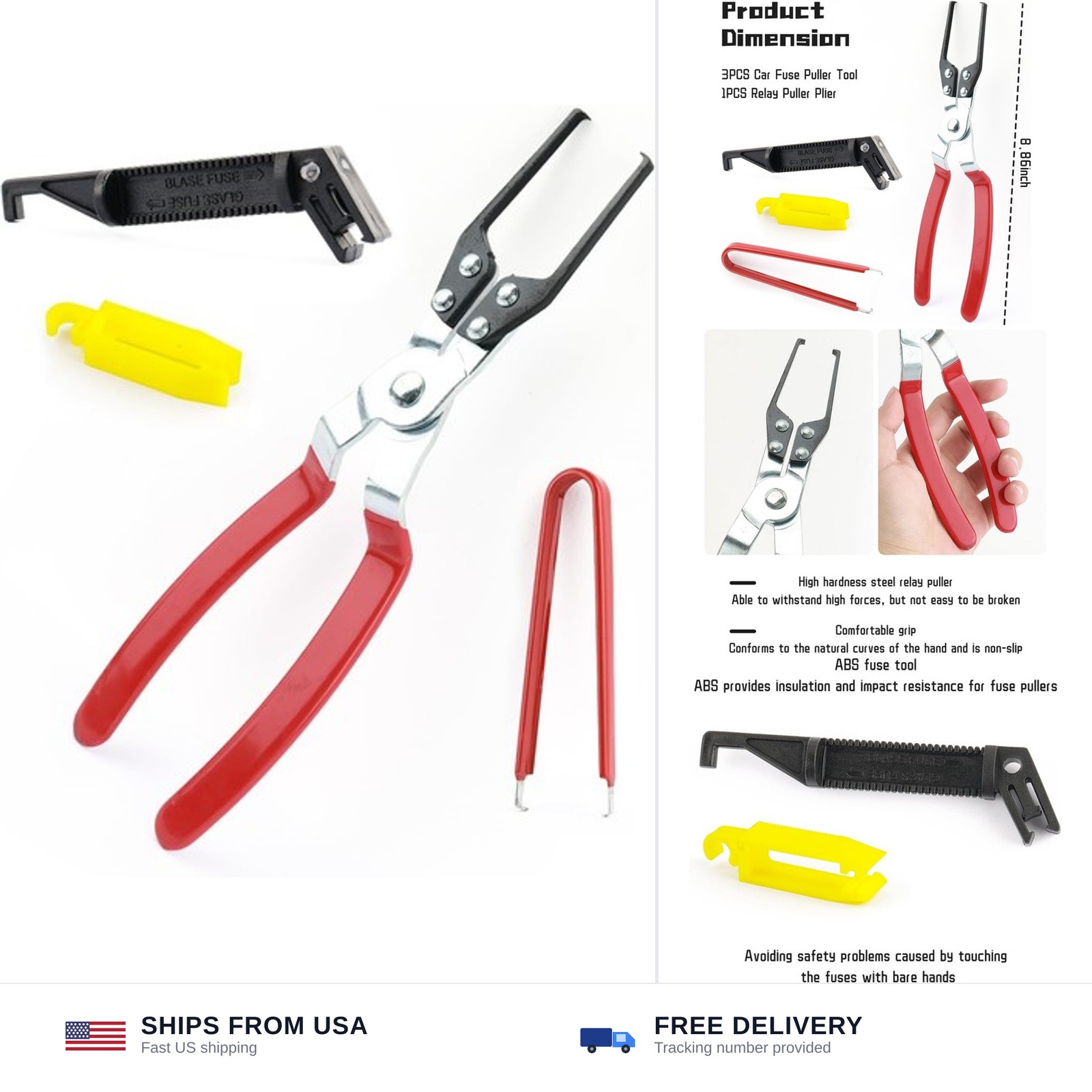 Car Fuse Puller Tool & Relay Pliers Kit 4pc for Compact Spaces Vehicles