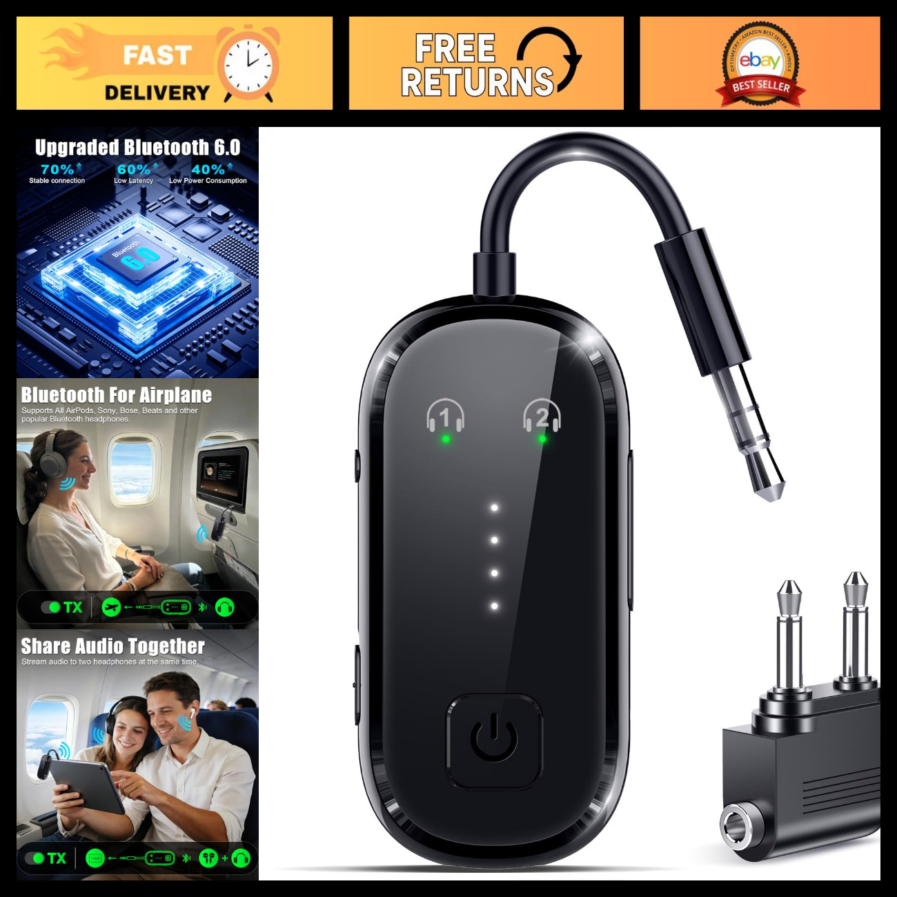 2026 Upgrade Pro Bluetooth 6.0 2-in-1 Transmitter Receiver Adapter - Wireless Au