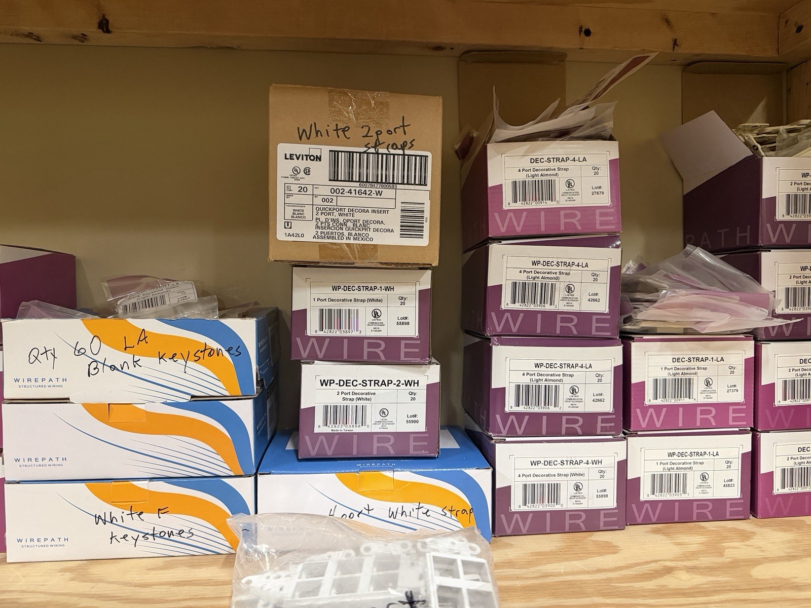 Lot Of Leviton/Wirepath Ivory Data Wall Plates, Keystone Inserts, RJ11,F Conn.