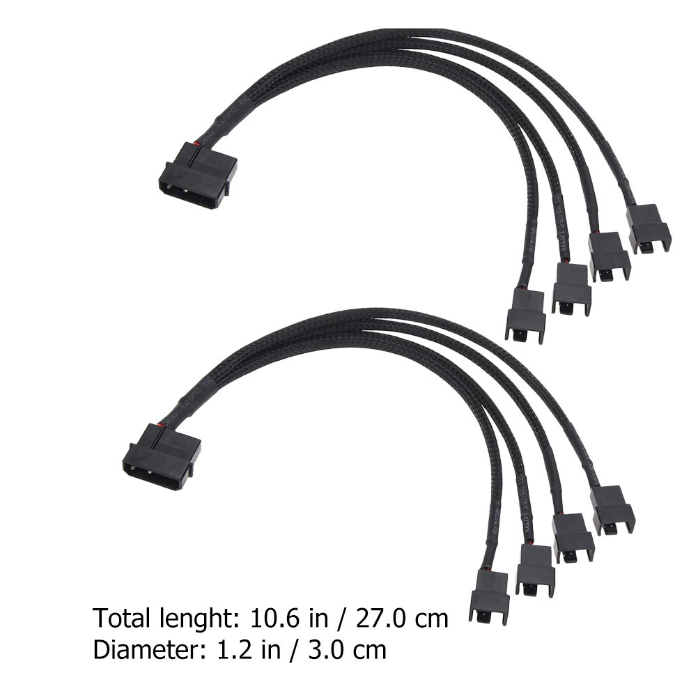 2 PCS Converter for Cooling Fan 4 Ways Fan Extension Power Cable for ATX Chassis