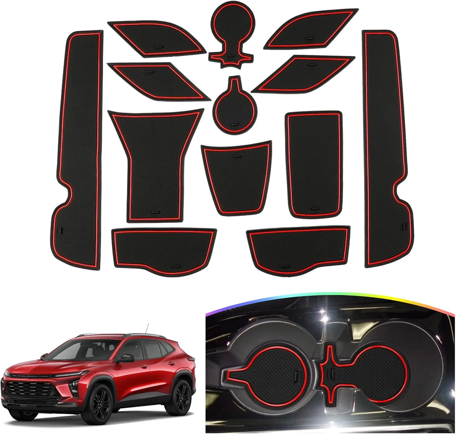 14 Pcs Red Door Slot Mat Liner Set For 2024 2025 2026 Chevy Trax Interior Parts
